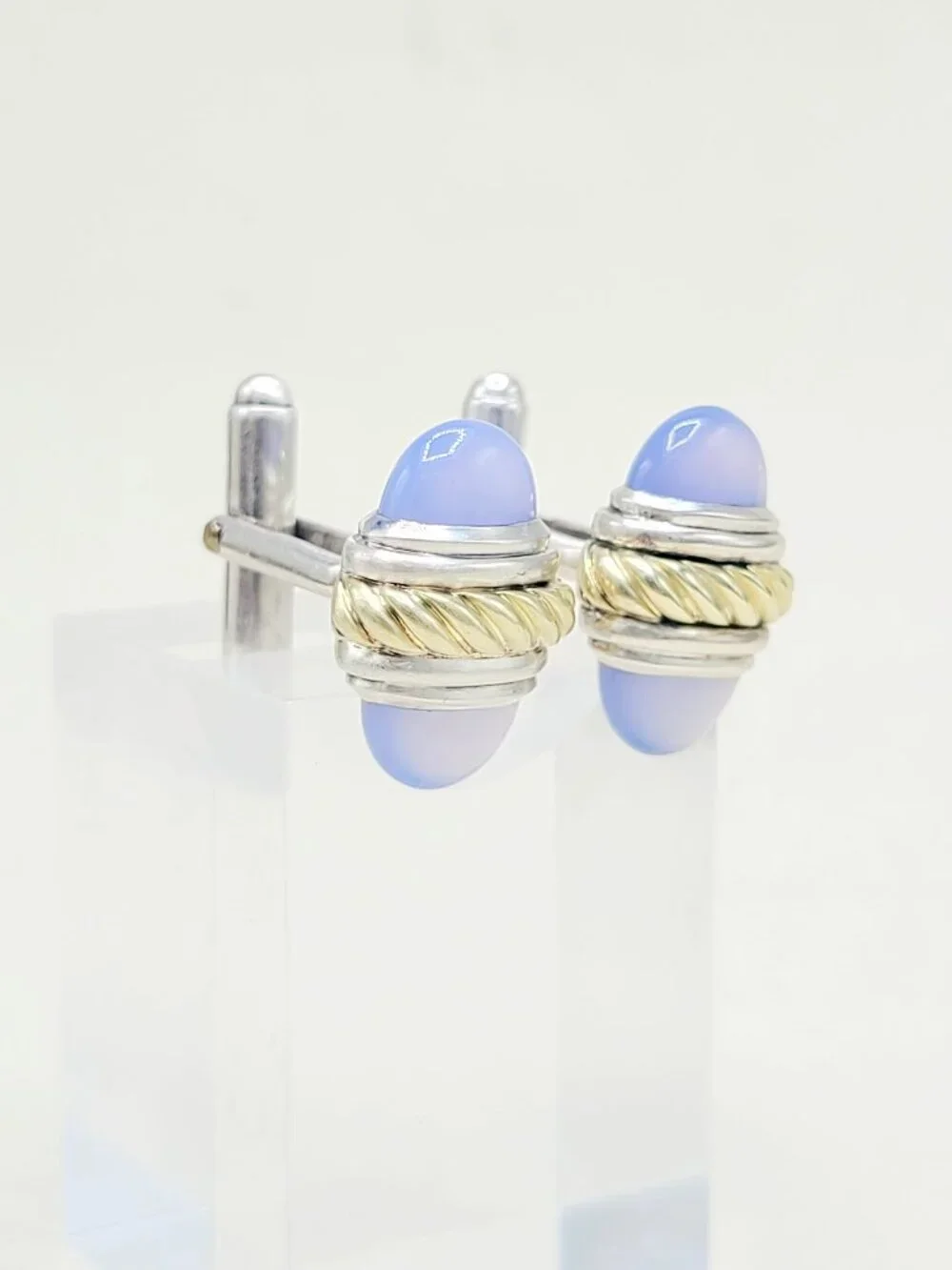 David Yurman Cable Cufflinks w/ Chalcedony & 14K Yellow Gold - RARE